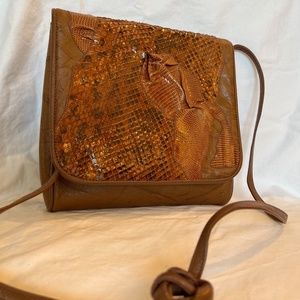 Vintage Carlos Falchi brown leather and snake skin bag